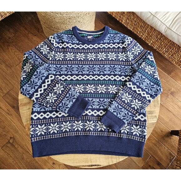 Lands' End Other - Lands' End Fairisle Wool Blend Sweater Men's L Holiday Preppy Nordic Snowflakes